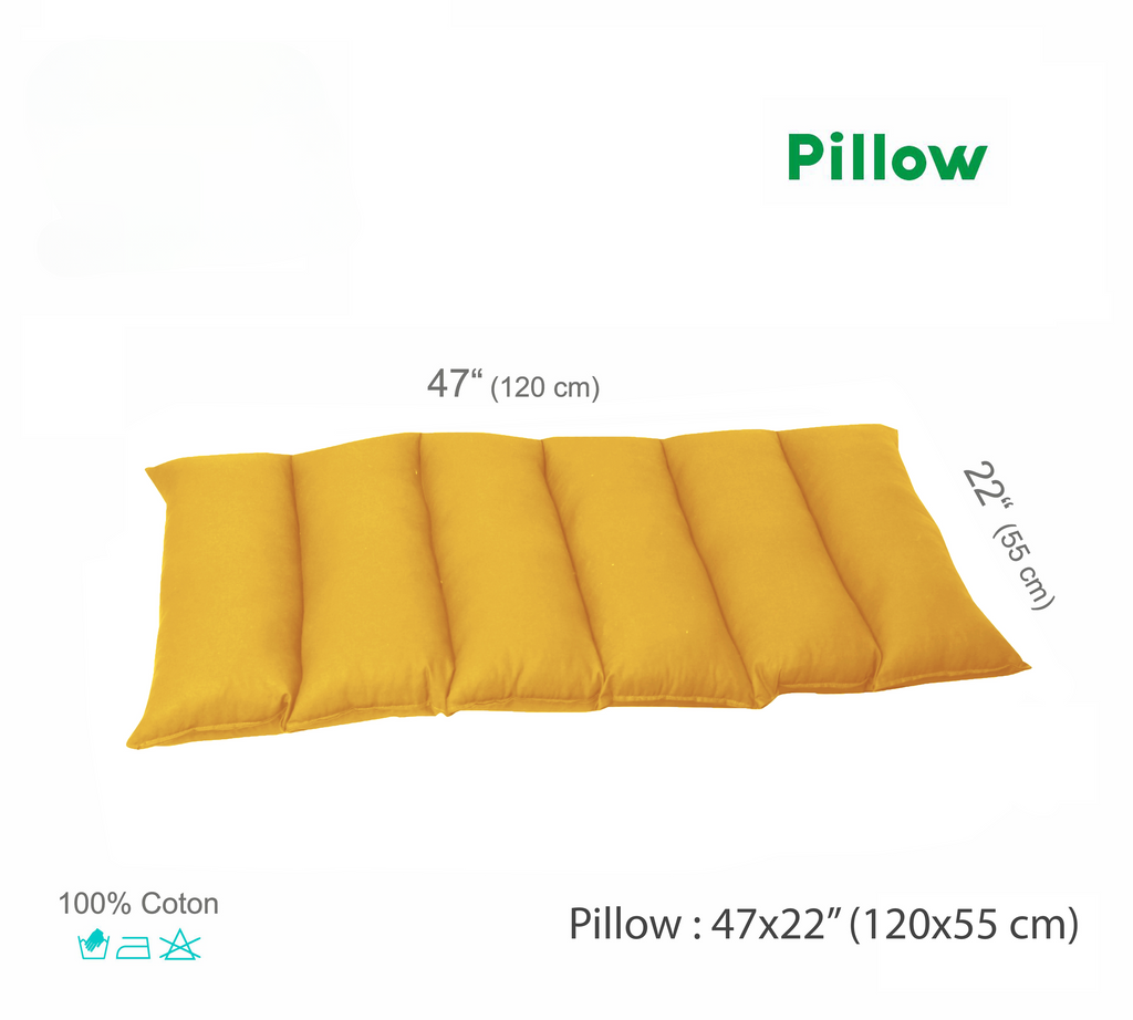 a yellow pillow with a green way logo on it